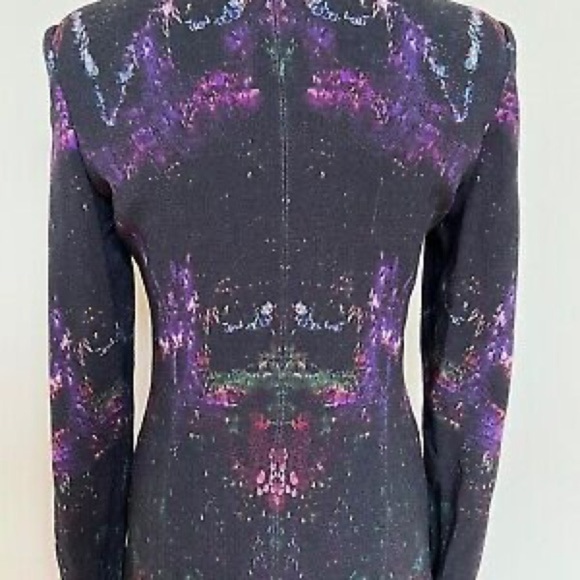 Alexander McQueen Black Purple Green Feather Print Pencil Dress - Picture 10 of 15